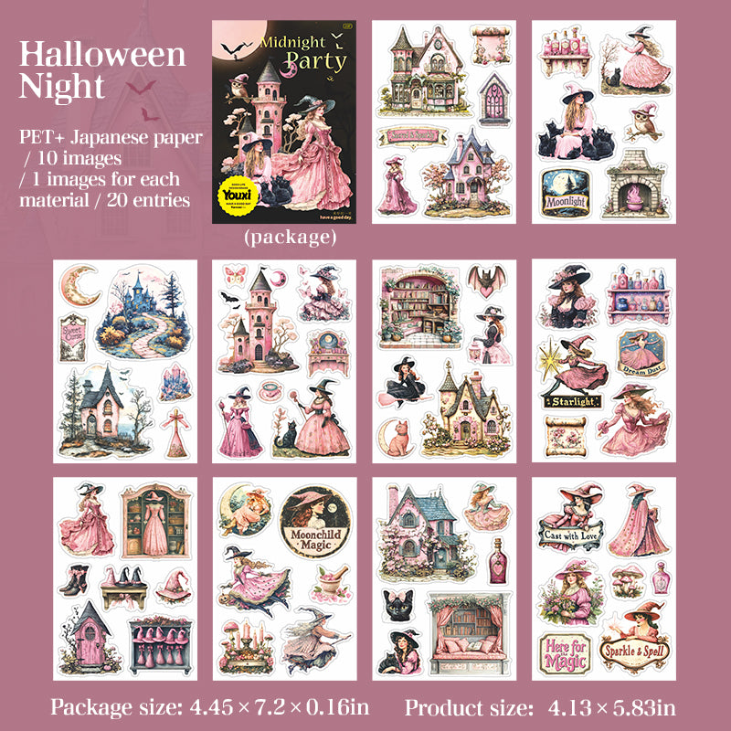 Midnight party PET & Washi sticker book -20Pcs each pack