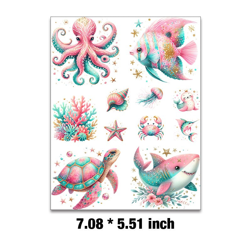 E-38- Pink sea animals collection Embossed sticker 1 Pcs