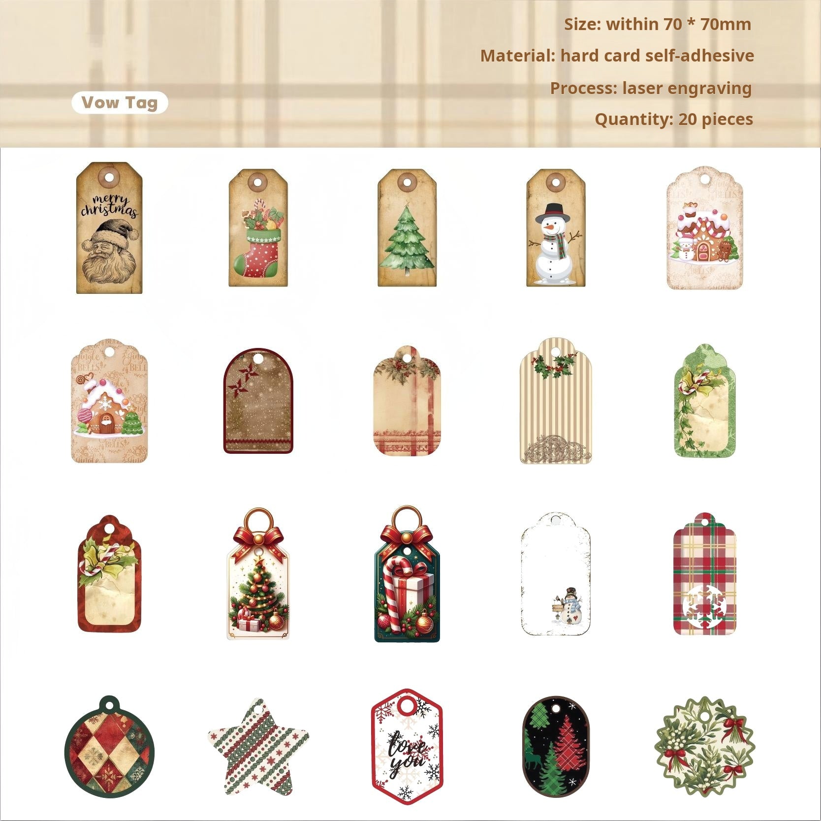 Christmas cardstock Sticker -20Pcs each pack