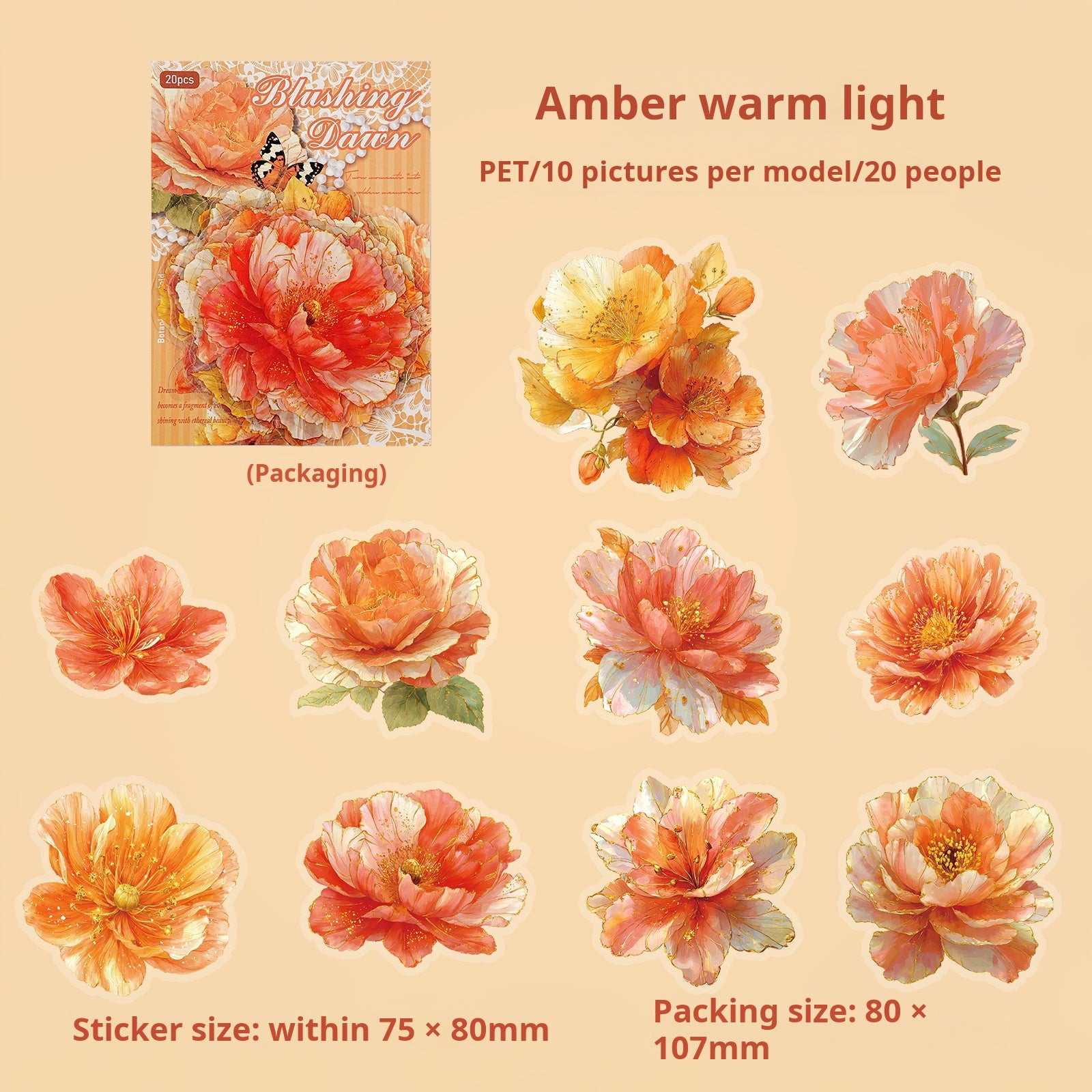 Gilded Floral Language PET sticker -20Pcs each pack