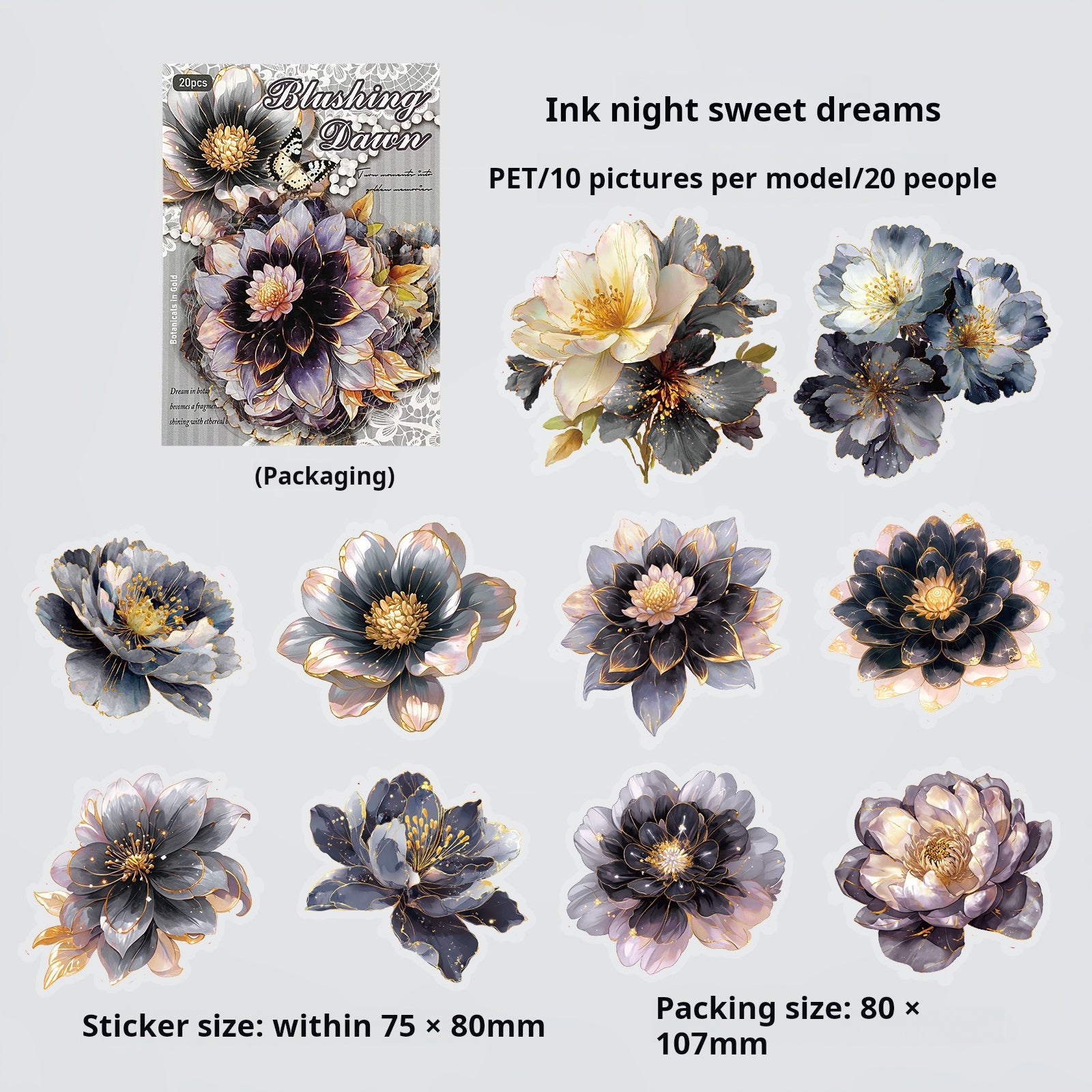 Gilded Floral Language PET sticker -20Pcs each pack