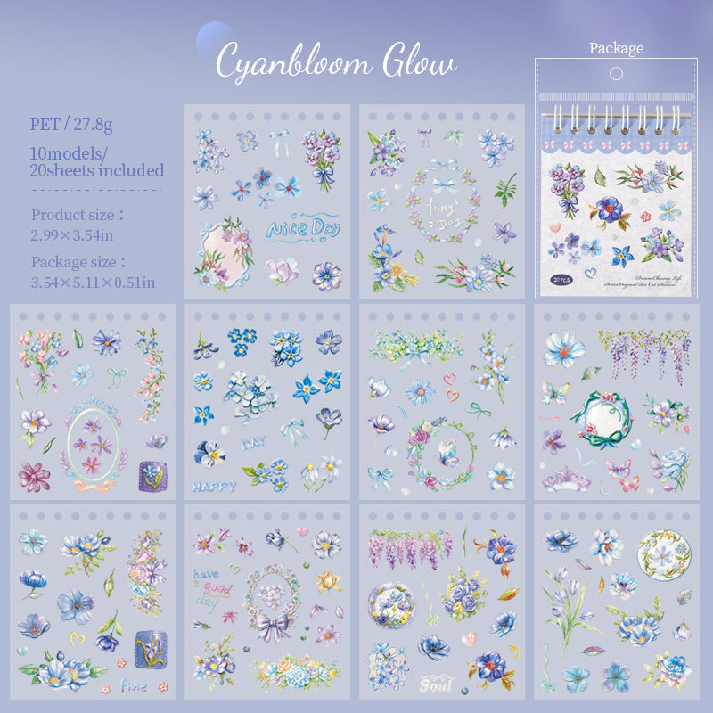 Iridescent Floral Painting PET Sticker Book -20Pcs each pack