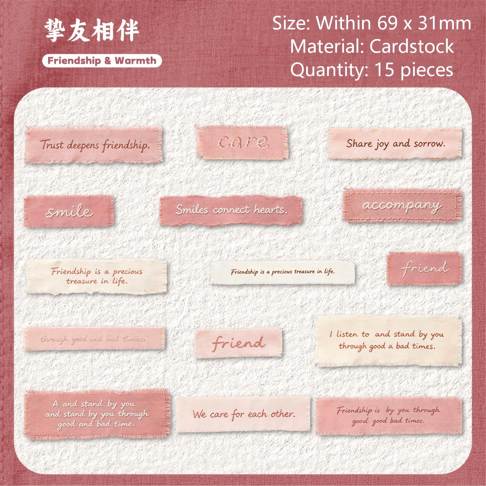 Fabric Text Word Cardstock Stickers -15Pcs each pack