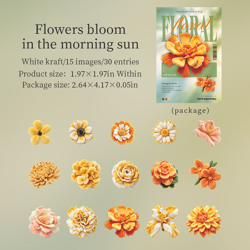 Velvet Flower solid Stickers -30Pcs each pack