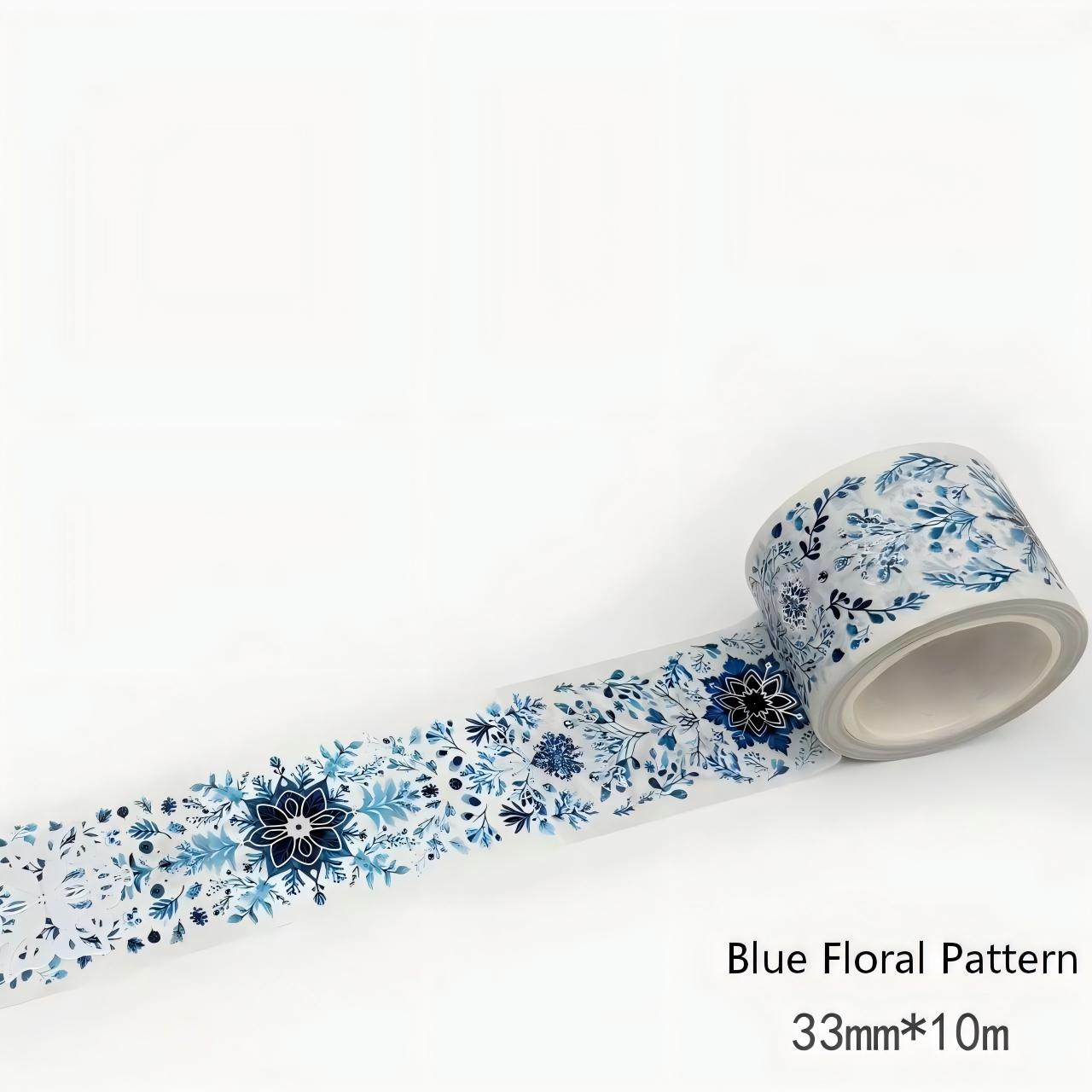 Blue Floral Pattern Washi Tape (3.3cm x 10M)