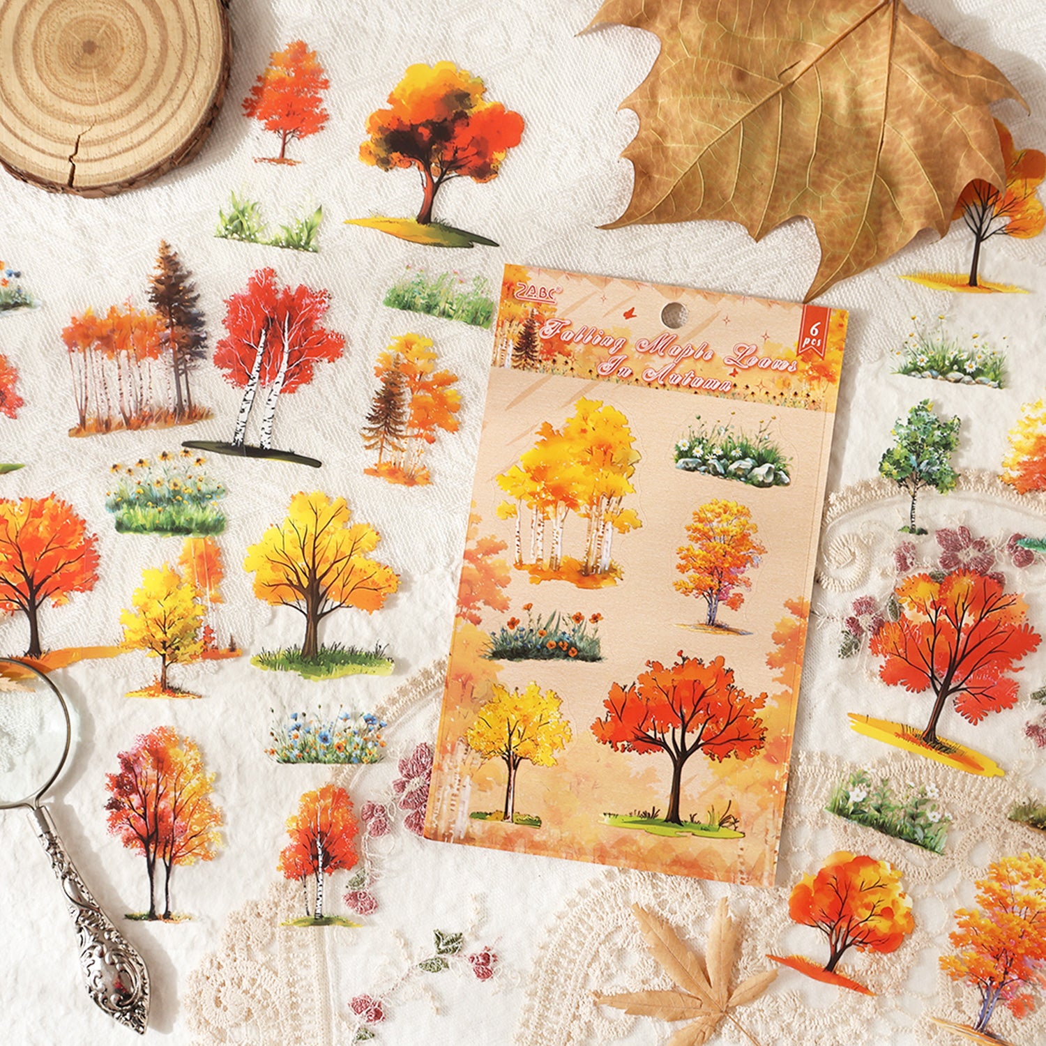 1023 Four Seasons Trees PET sticker -6Pcs each pack