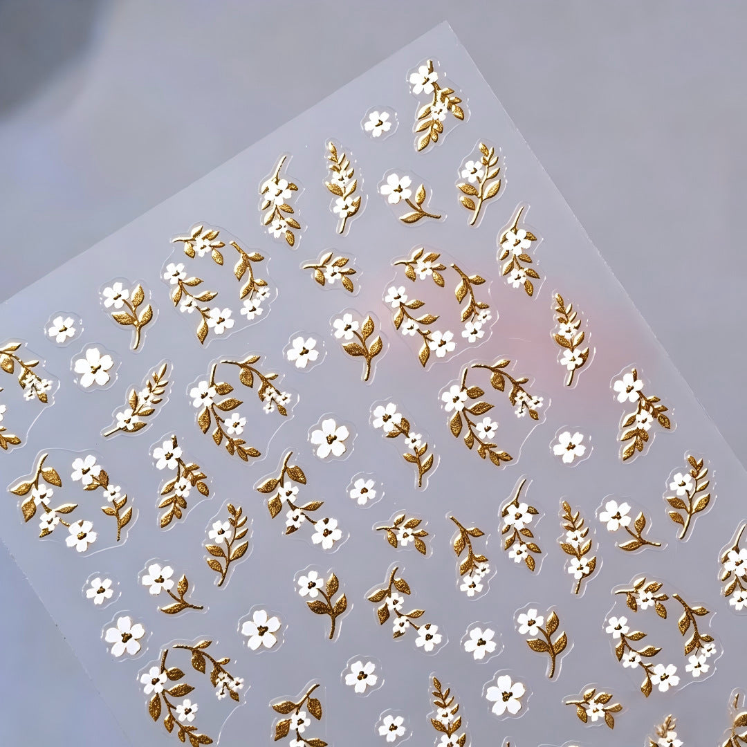M297- Gold stamped and silver stamped flower Embossed Mini sticker 1 Pcs