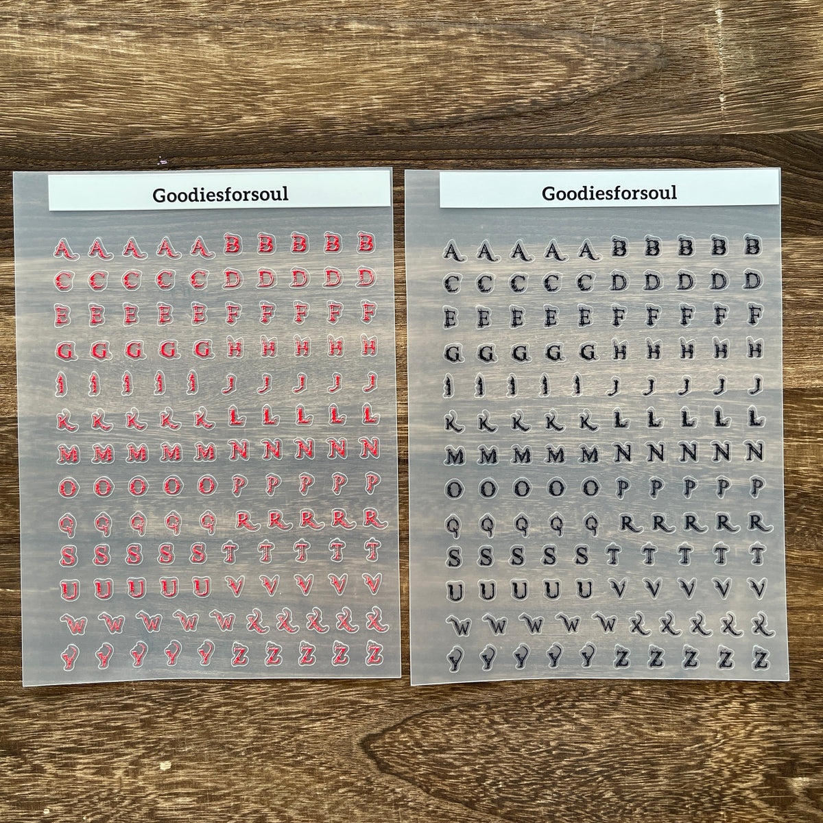 Red and black letter sheets