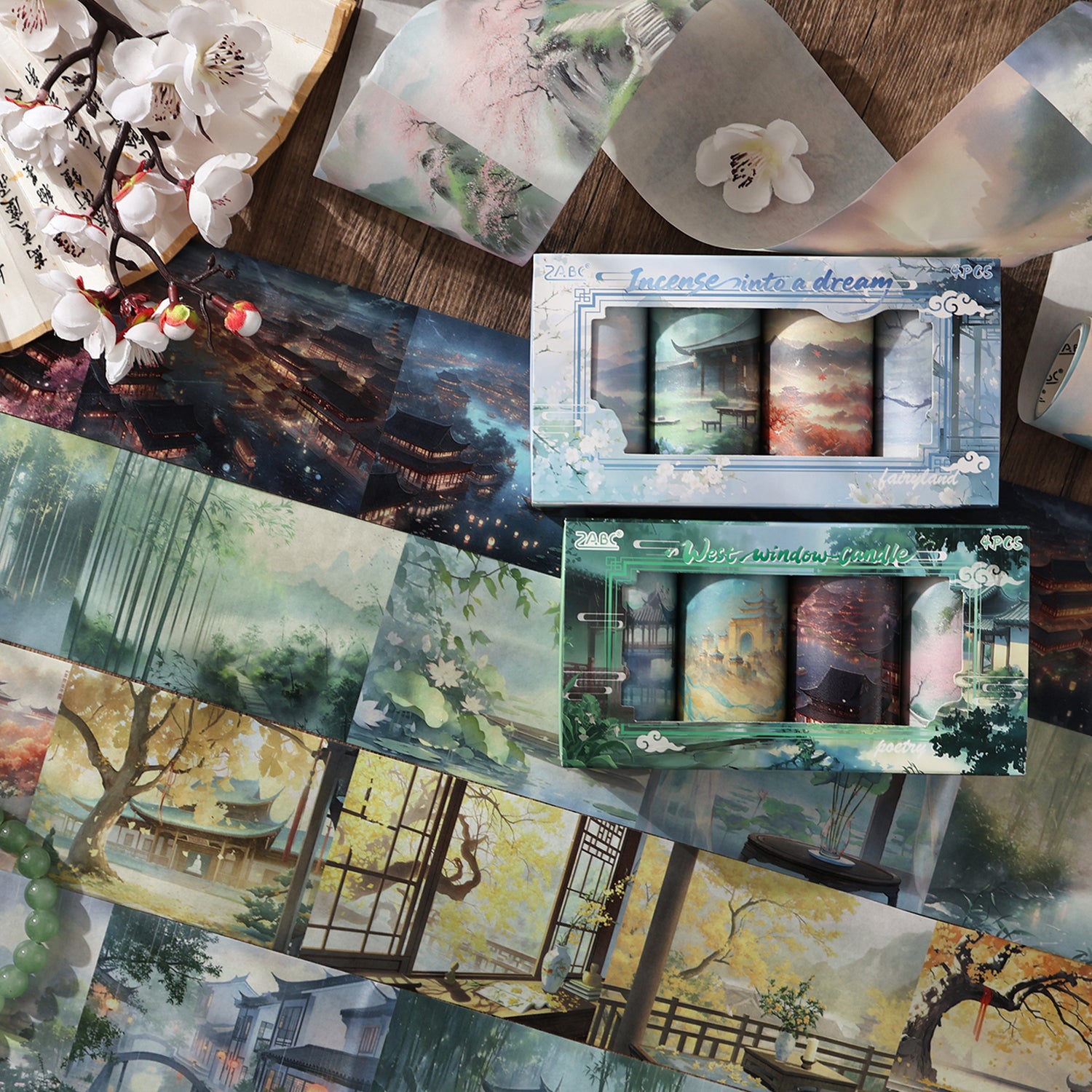Yunmeng Mountains and Rivers Washi Tape Set 4 rolls 8cm*2.2m