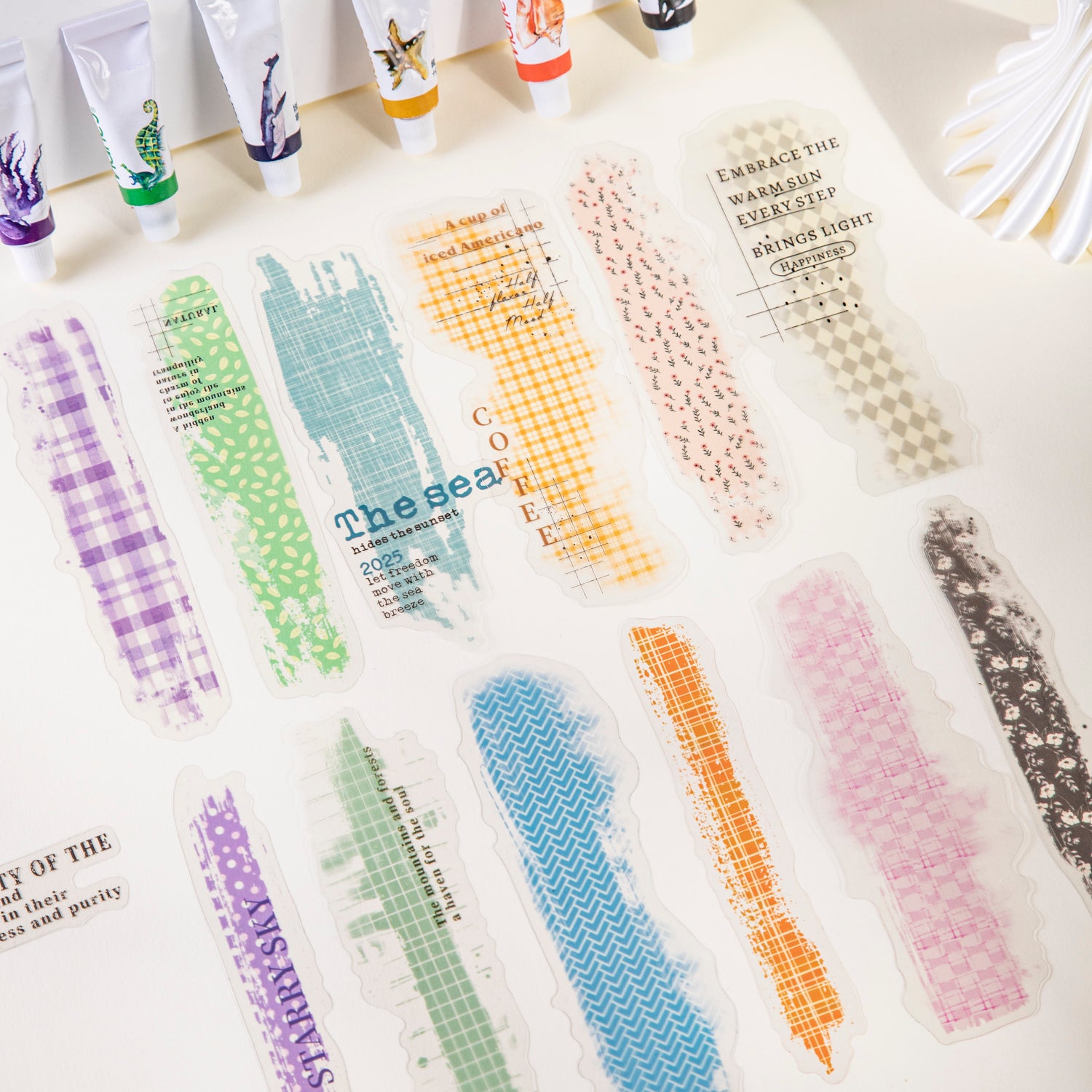 0730 Colorful plaid PET Sticker -15Pcs each pack