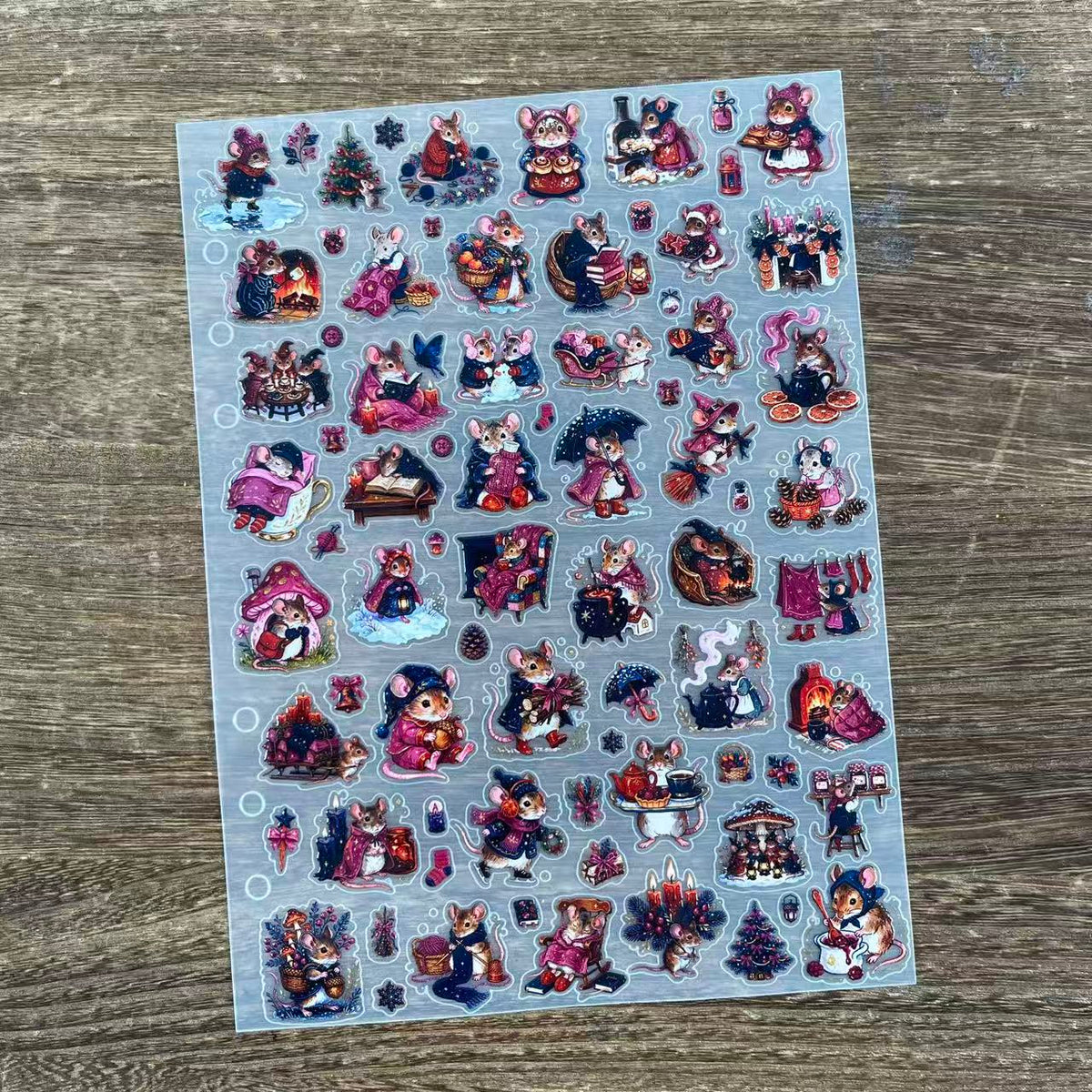 Full mini christmas mice PET sticker sheet
