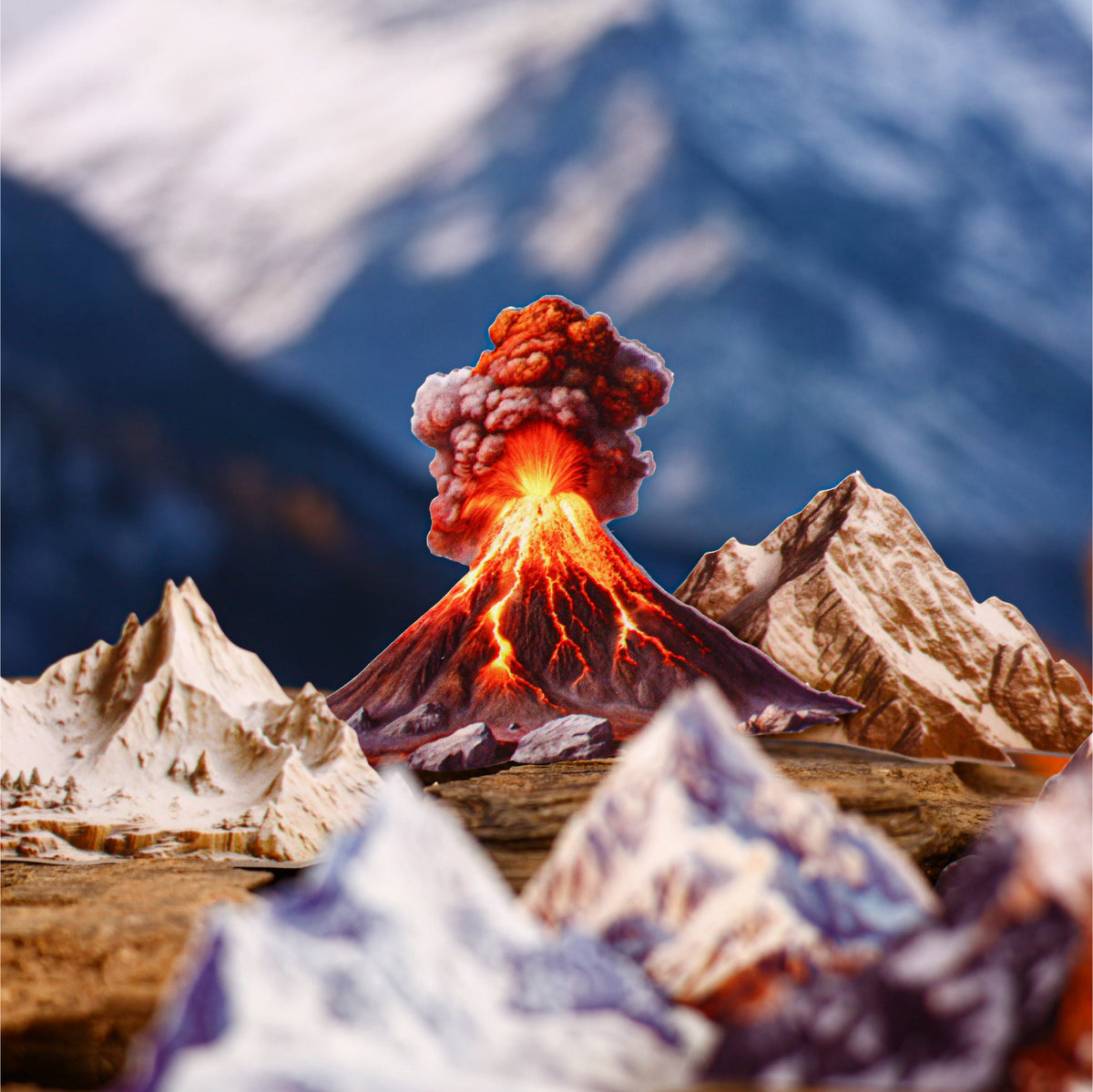 Volcano sticker scene