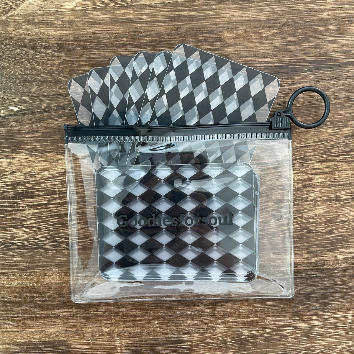 Black Harlequin clear cards in zip bag