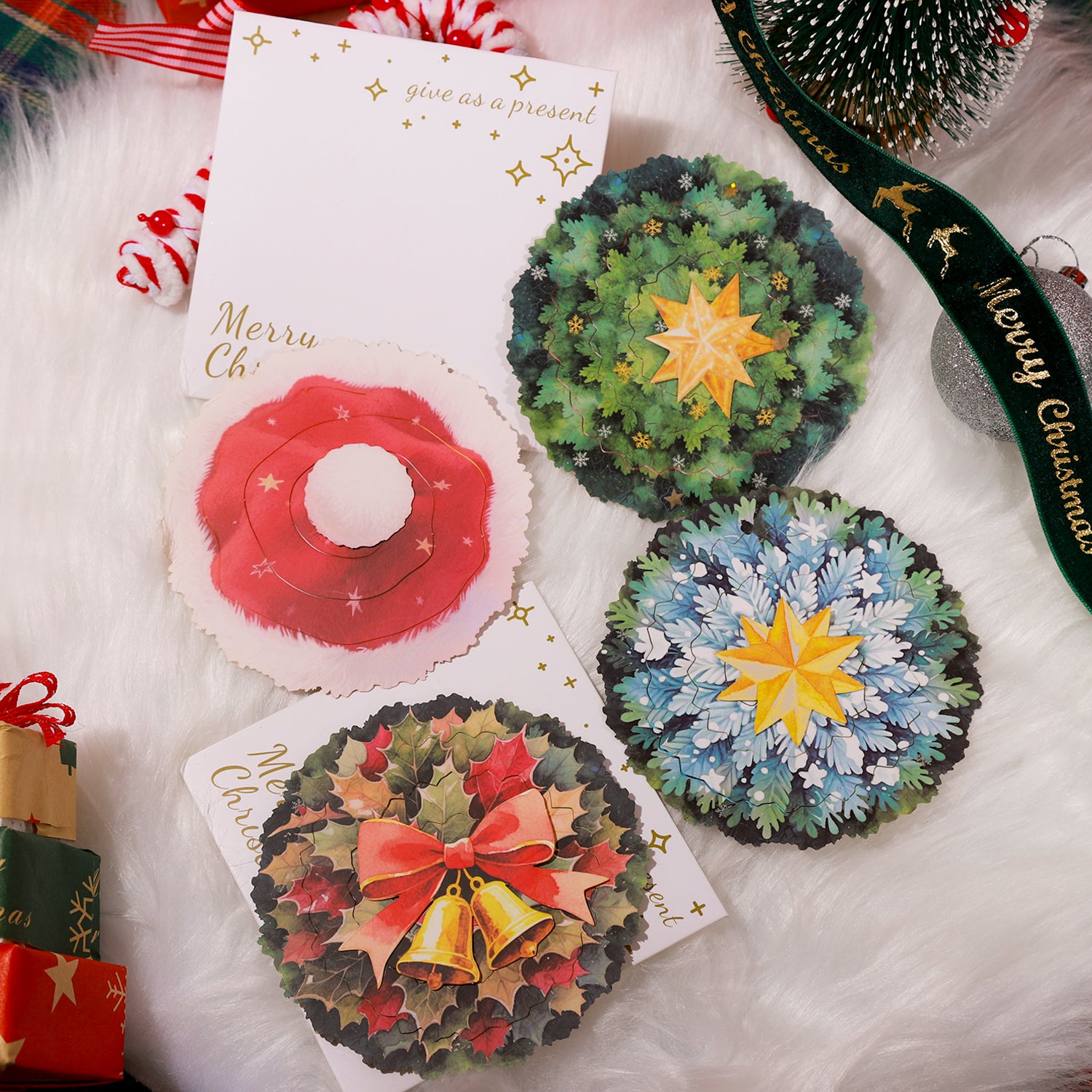 0722 Christmas card PET & cardstock Mixed pack -4Pcs each pack