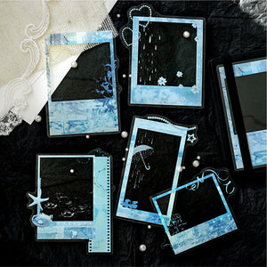 Blue frame stickers on a dark background
