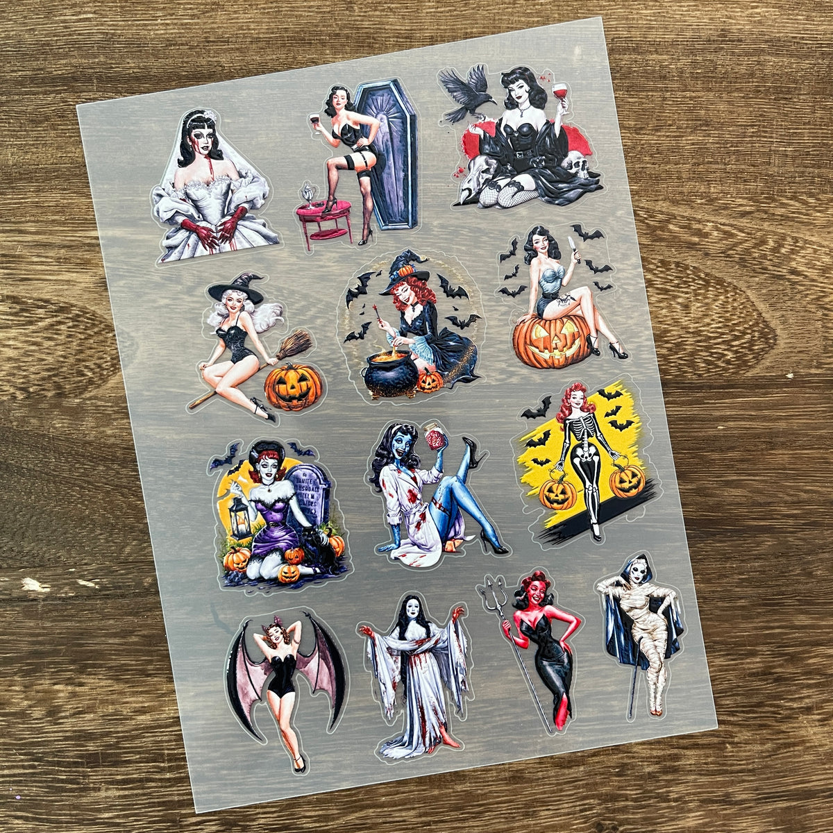 Full spooky party lady PET sticker sheet