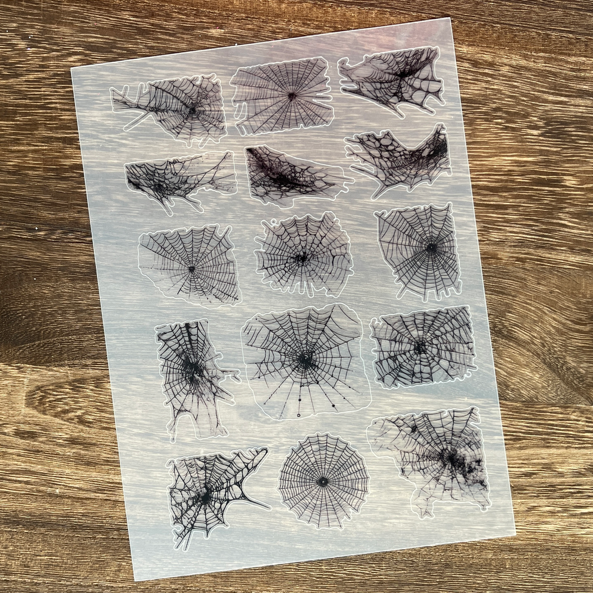 Full black spider web PET sticker sheet