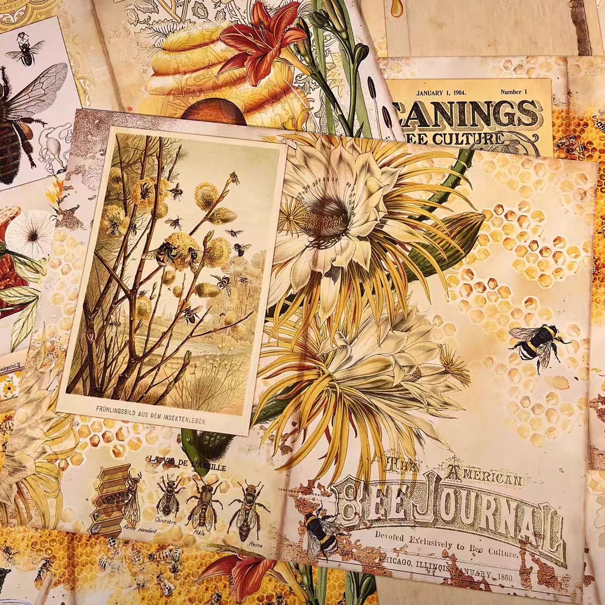 0421 A4 size honeybee flower Style Paper 5 pcs