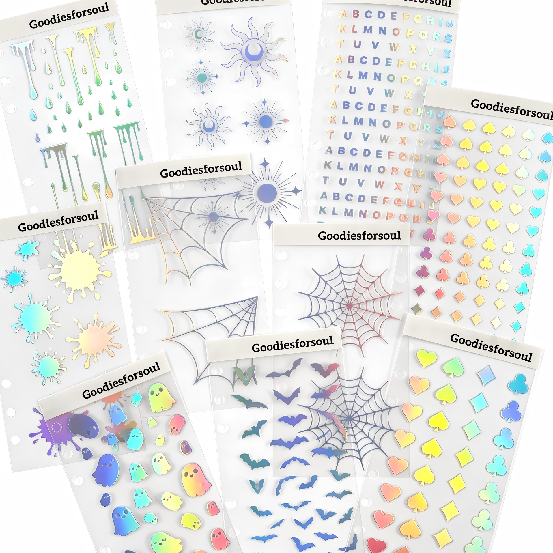 Holographic PET Sticker Bundle, 10 Sheets Assorted Laser Stickers, for Junk Journaling, Scrapbooking & DIY Crafts