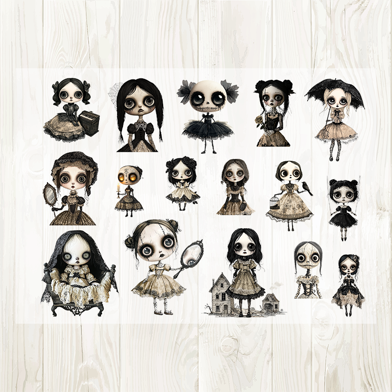 Ghost Vintage Doll sticker sheet laid flat
