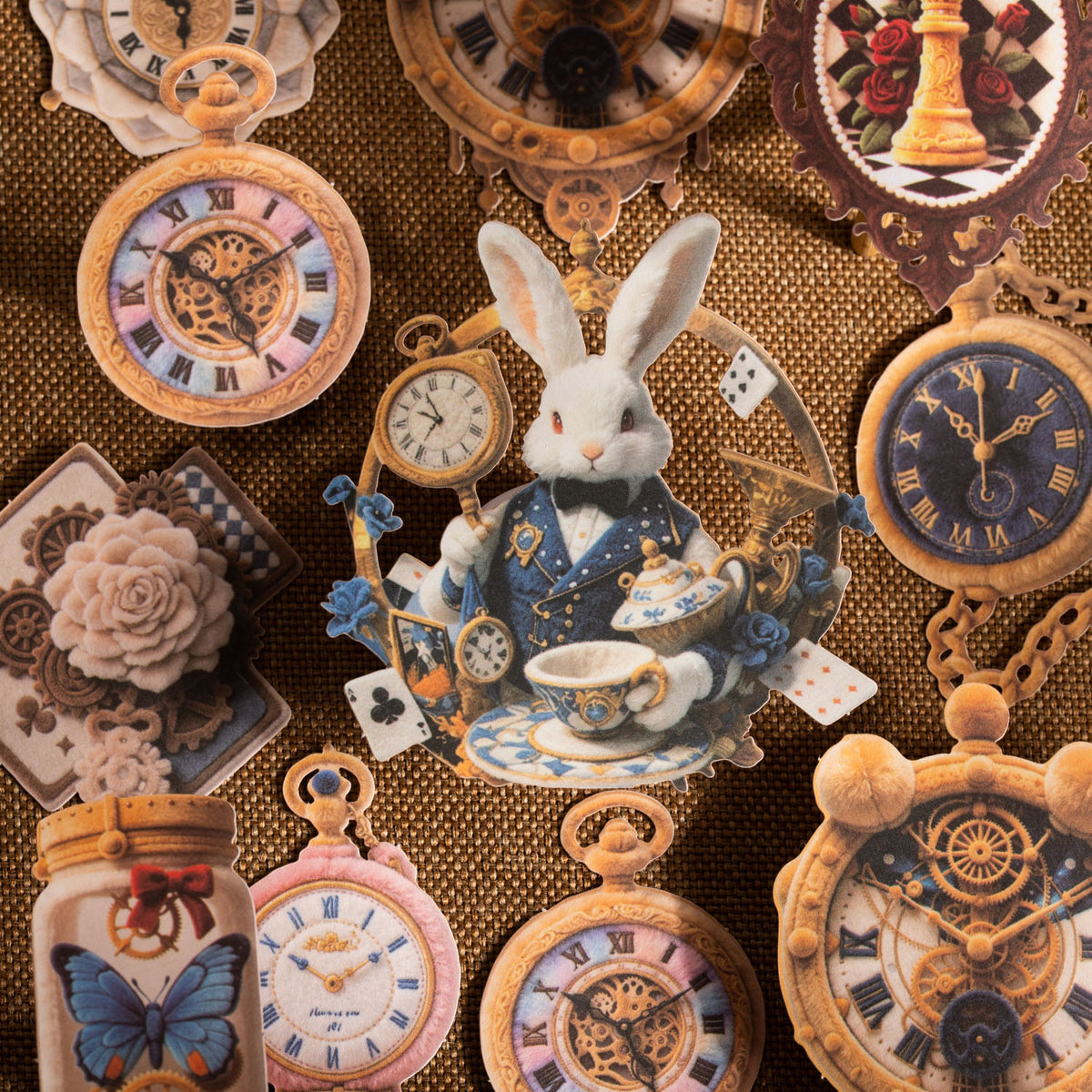 White rabbit with clocks