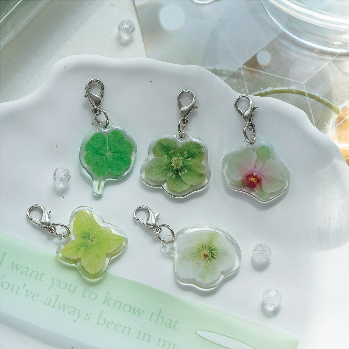 Green flower pendants