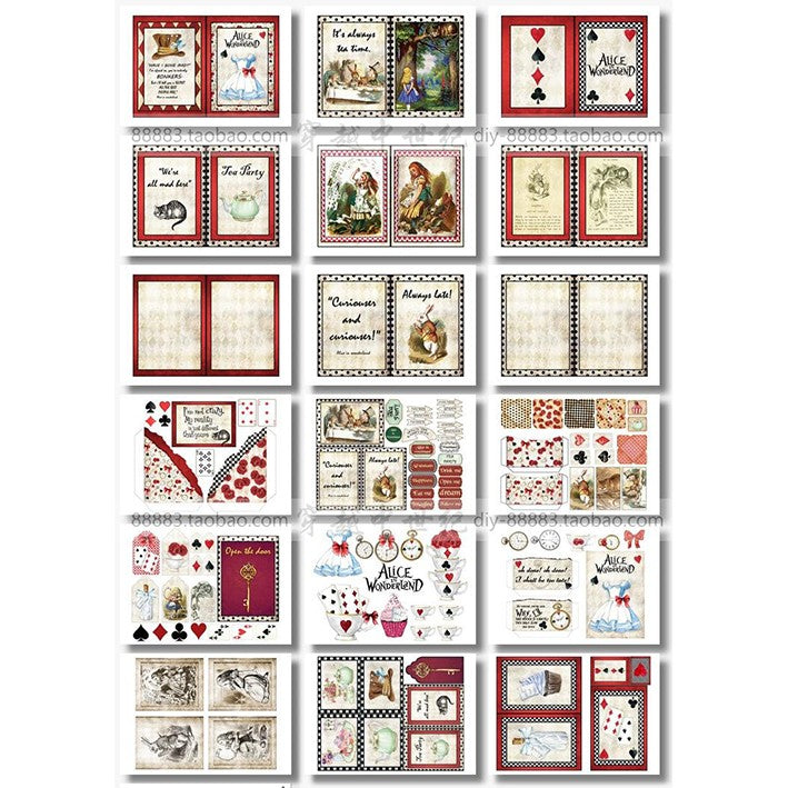A4 size Alice in wonderland Style Paper 18 pcs