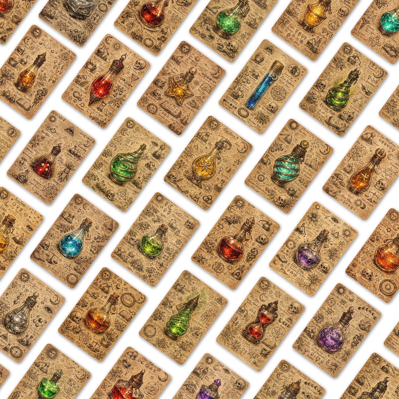 Vintage Magic Potion Bottle Cardstock 36pcs (2.36 × 3.5 inch)