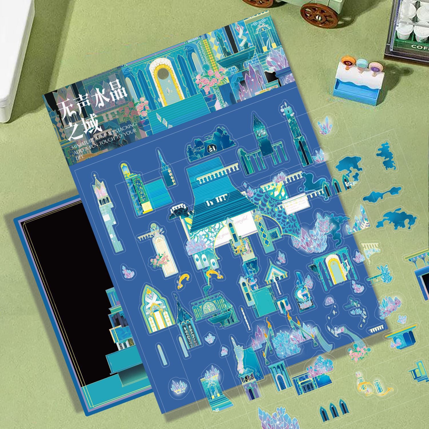 Crystal Realm scene stickers (1 White Card & 3 PET stickers)