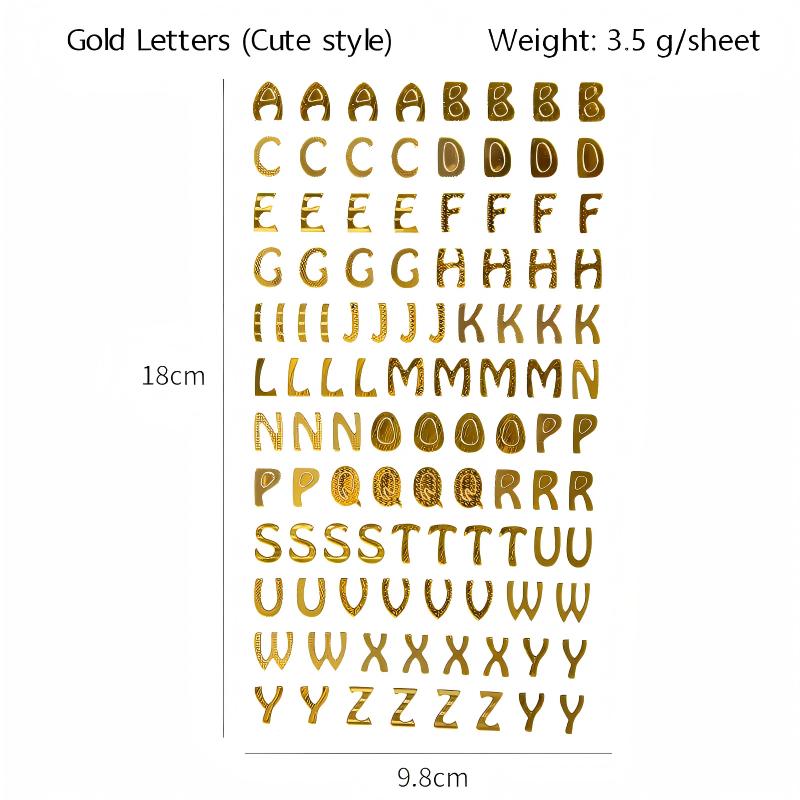 260327 Gold / silver number, letter sticker -1Pcs each pack