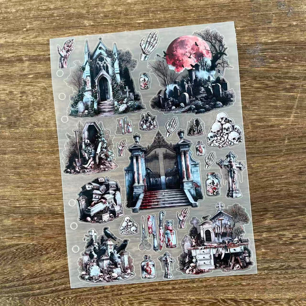 Full horror scenes PET sticker sheet