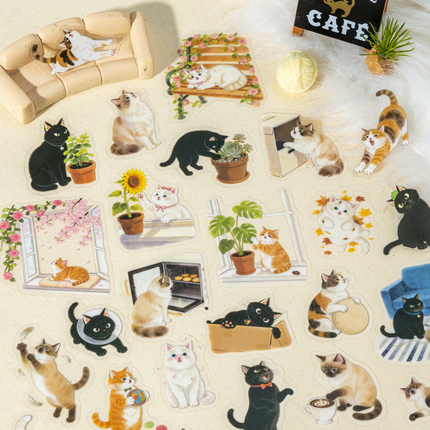 The Cute Cat's Adventure PET Sticker -50Pcs each pack