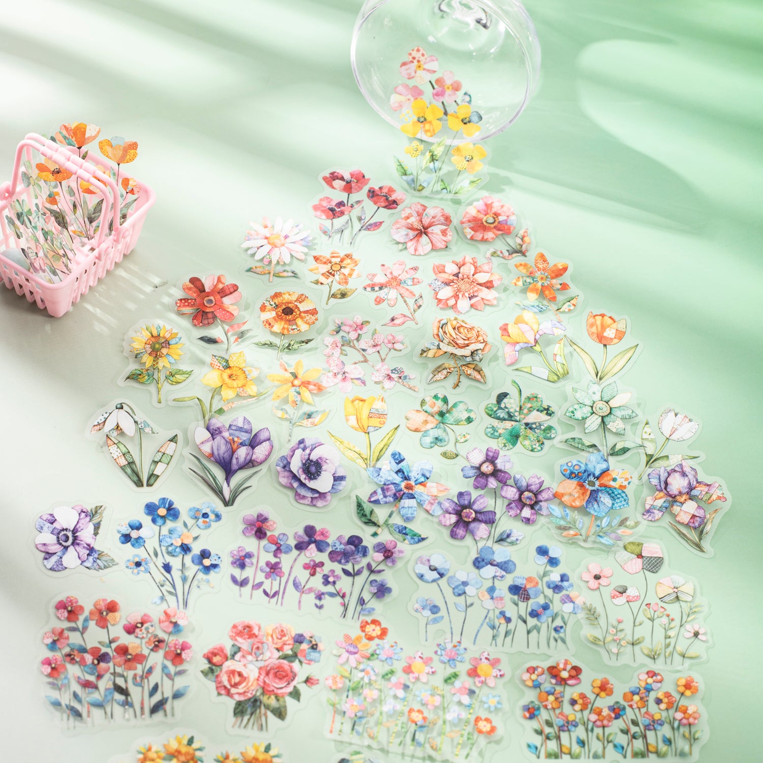 0623 Collage Flowers PET Stickers -15Pcs each pack