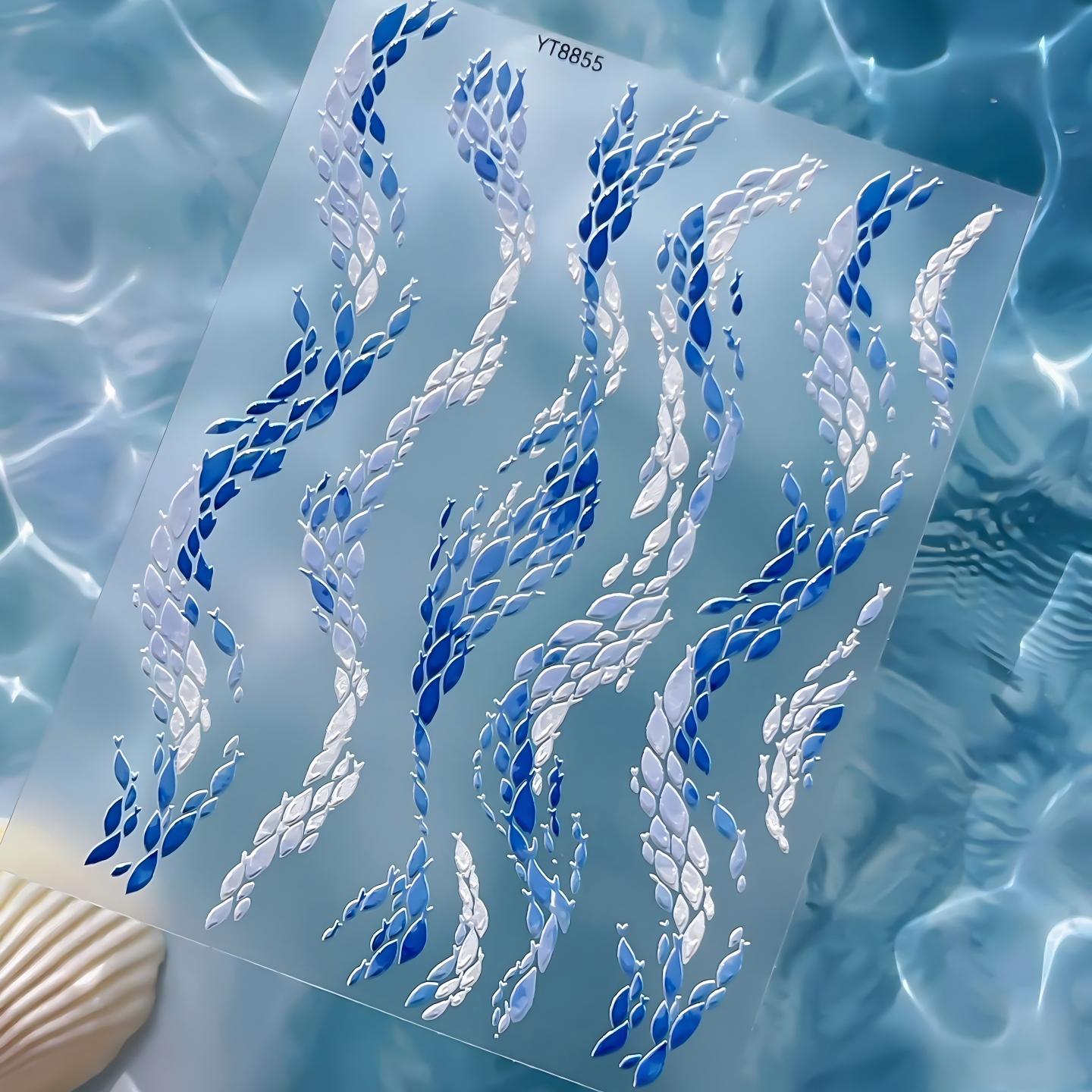 M334- Ice Blue Gradient Fish Scale Pattern Embossed Mini sticker 1 Pcs