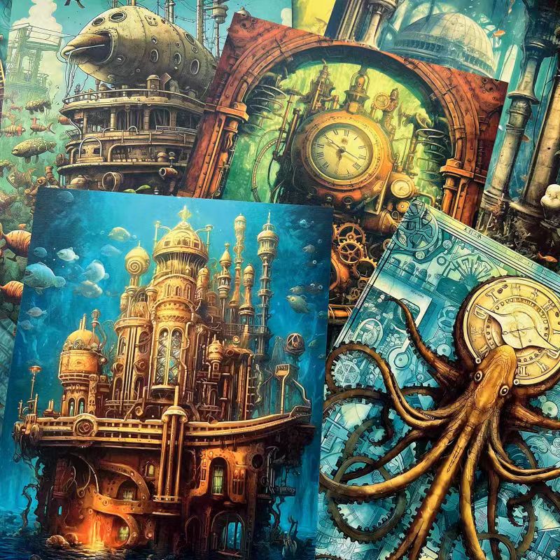 0422 A4 size Deep Sea Steampunk Style Paper 7 pcs
