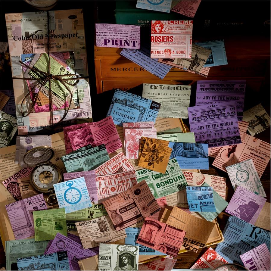 Color Old Newspaper Paper Stickers -100Pcs each pack