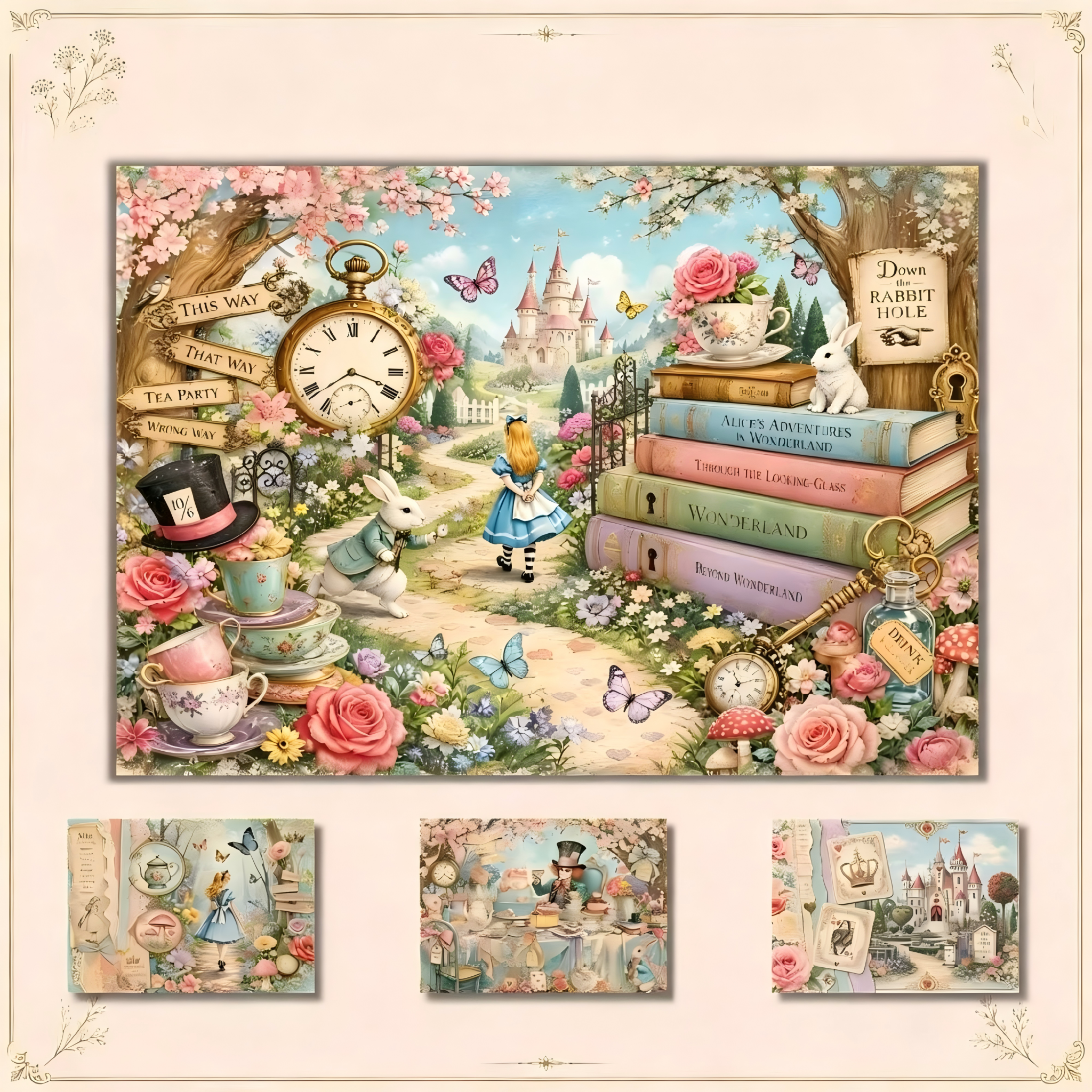 A4 size Alice in Wonderland Style paper 14 pcs