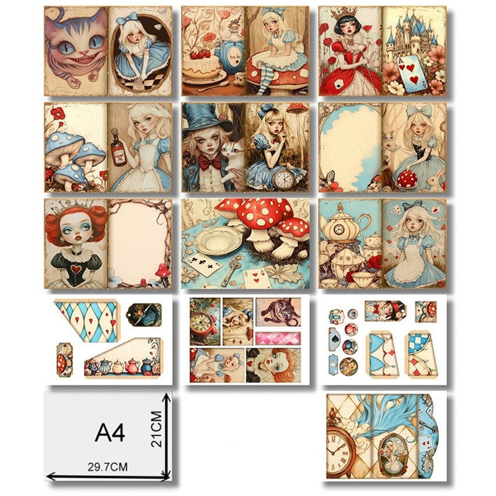 A4 size Alice in wonderland Style Paper 13 pcs