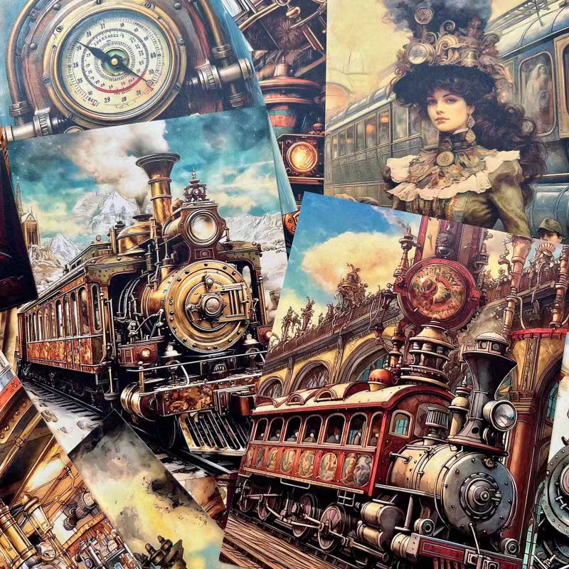 0422 A4 size Train Steampunk Style Paper 7 pcs