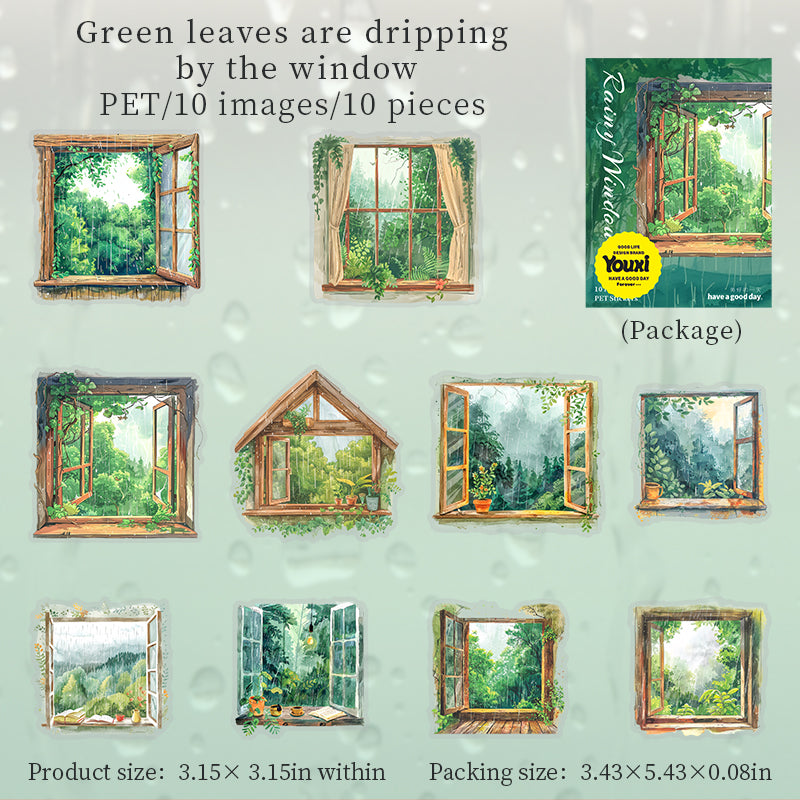 Rainy day outside the window PET sticker -10Pcs each pack