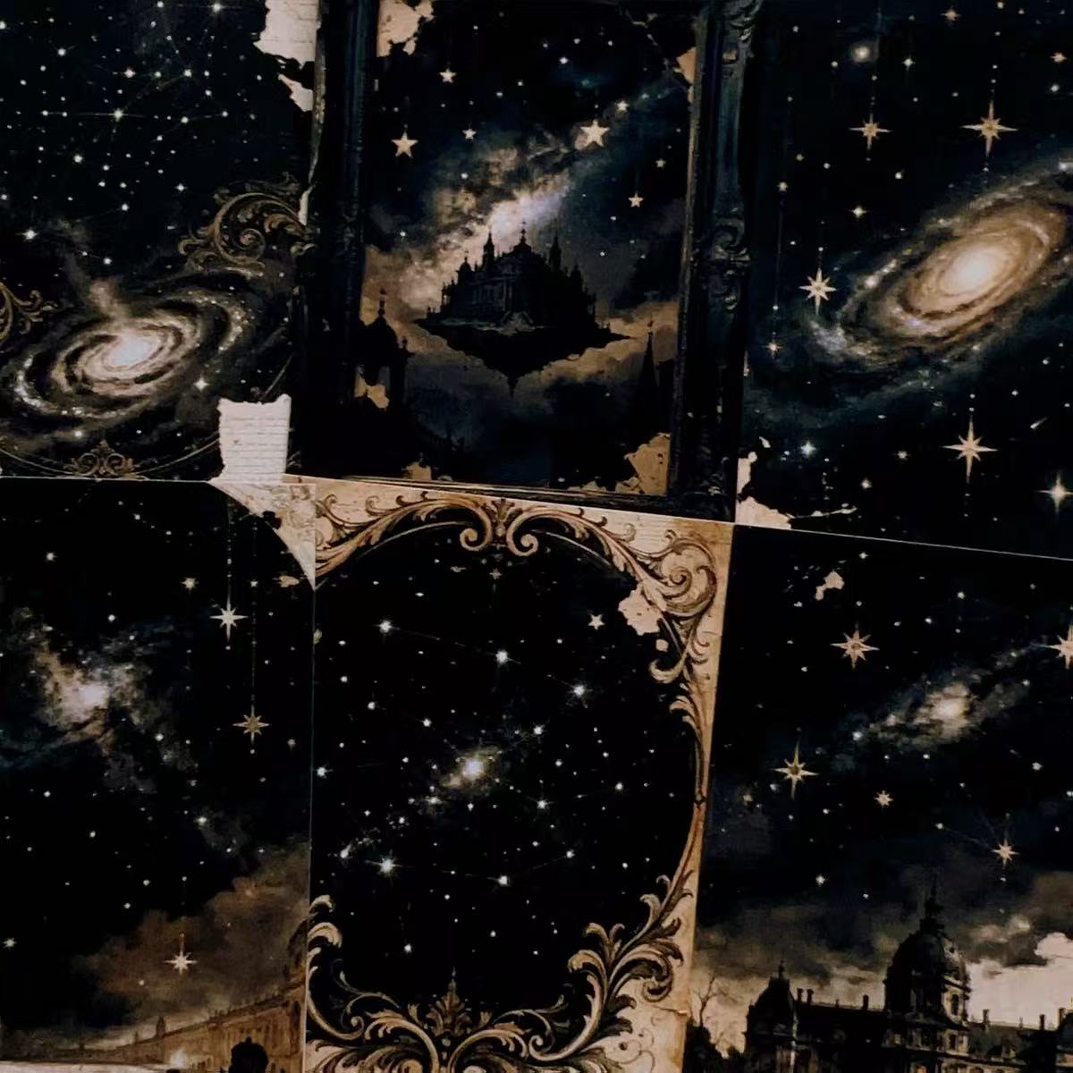 A4 size Vintage Starry Cosmos Style paper 2 pcs (Uncut, with white borders)