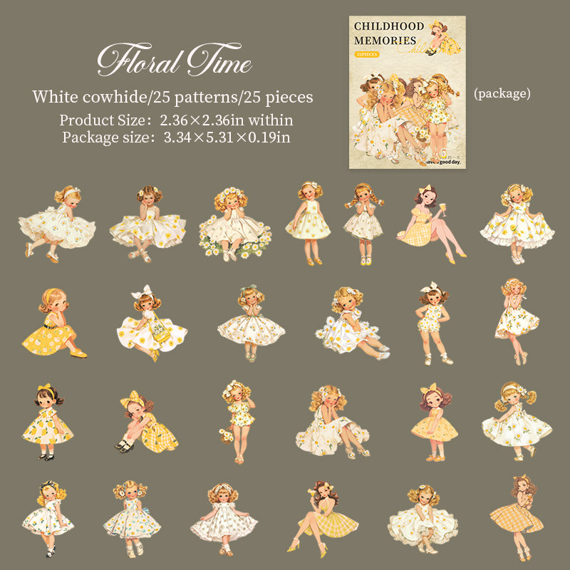 Vintage girls Solid Sticker -25Pcs each pack