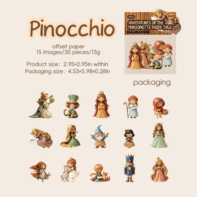 Vintage Puppet Fairy Tale Adventure Cardstock Stickers -30Pcs each pack