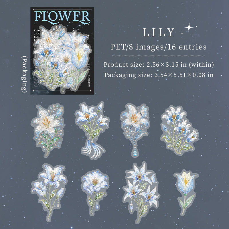 Flower PET Stickers -16Pcs each pack