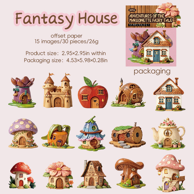 Vintage Puppet Fairy Tale Adventure Cardstock Stickers -30Pcs each pack