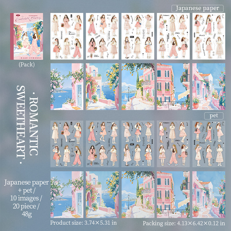 0622 Travel Girl PET & Washi pre-cut Sticker Book -20Pcs each pack