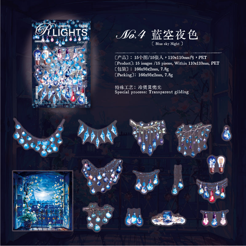 Romantic Lights PET sticker -15Pcs each pack
