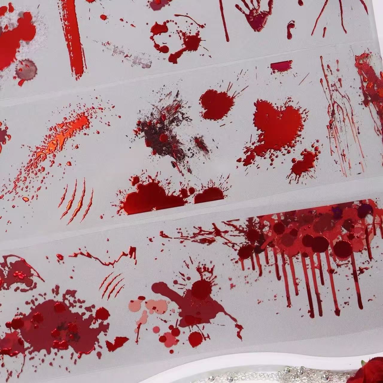 Blood Splatter Red Gold Foil PET Tape (6 x 100 cm) 1 loop