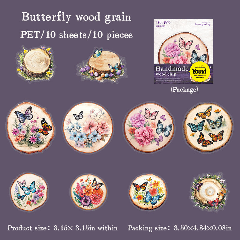 0529 Wood pile and plants PET Sticker -10Pcs each pack