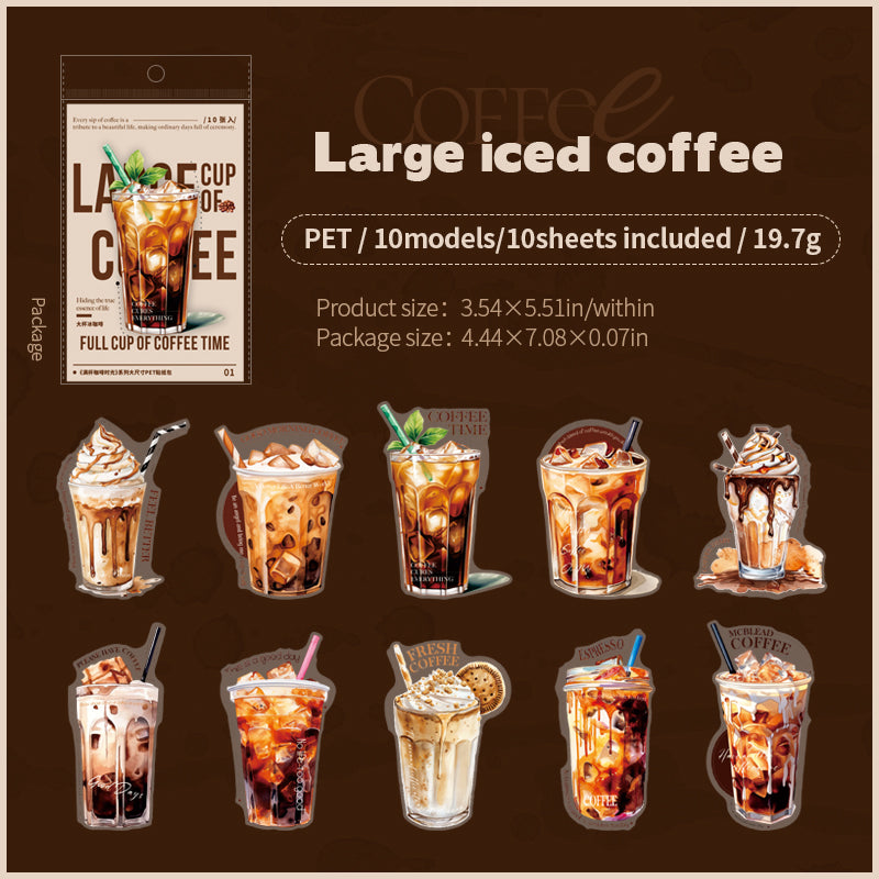 0405 Full cup of coffee time Series PET Sticker -10Pcs each pack